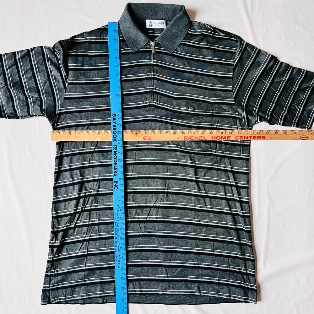 Vintage Lanvin Paris polo shirt striped cotton Grey black quarter Zip logo XXL - Picture 11 of 11